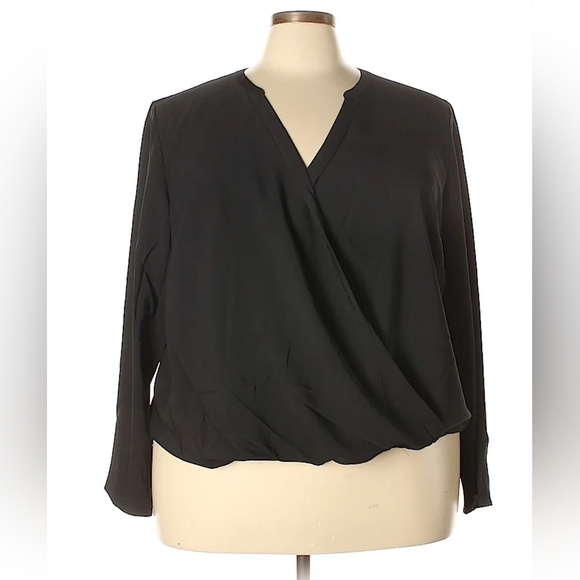 Remade Black Faux Wrap Long Sleeve Top – Size 3X - Picture 2 of 3
